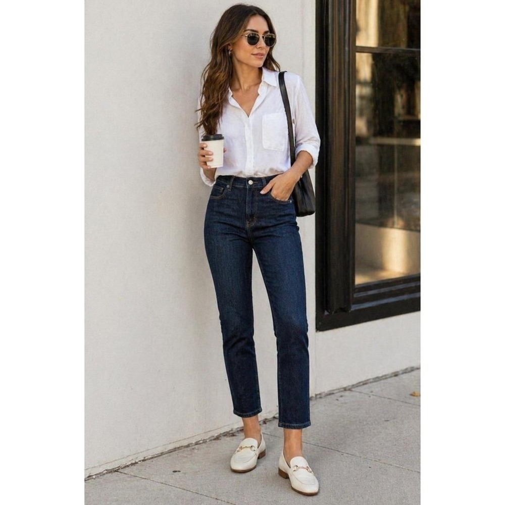 Everlane Ankle Straight Leg Jeans Dark Wash‎ High Rise NWOT Size 33